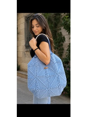 Nillys Kadın Koton Ip ,astarlı ,cepli Örgü Kol Çantası (En 42 cm Boy 32 Cm)