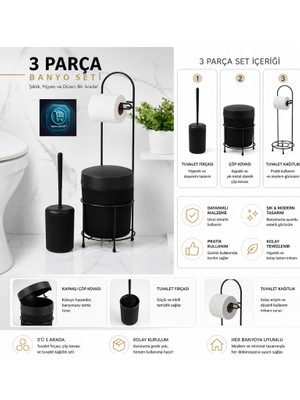 Mavi Concept Premium Lüks 3’lü Banyo Aksesuar Seti Modern Tasarım