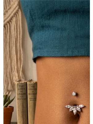 Zurafa Shop Gümüş Renk Cerrahi Çelik Taşlı Göbek Piercing