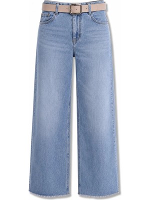 5in1Canpolat Mavi Kemerli Wide Leg Jean 26827