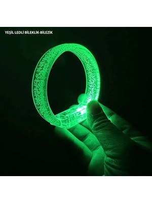 Mestore Yeşil LED Işıklı Baskı Yapılabilen Pilli Bileklik Bilezik 1,5 cm Genişlik