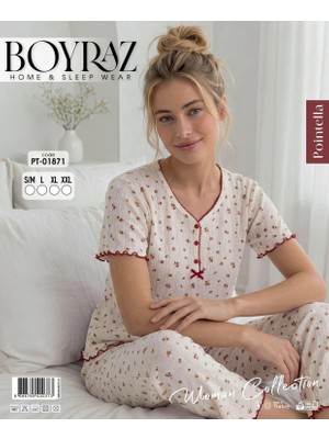 ALFA AKSESUAR 03 Boyraz PT-01871 Kadın Pointella Kısa Kol Pijama Takımı