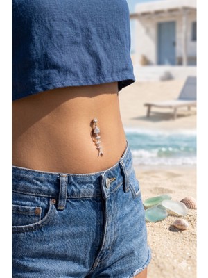 Zurafa Shop Gümüş Renk Balıık Kılçığı Figürlü Cerrahi Çelik Göbek Piercing
