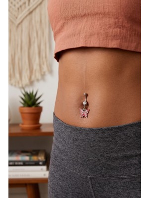 Zurafa Shop Gümüş Renk Kelebek Figürlü Cerrahi Çelik Göbek Piercing