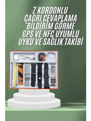 Zenvia Mey Ithalat® 7 Kordonlu Akıllı Saat Plastik Kordon Hasır Kordon Çelik Kordon