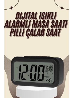 Calperia Dijital Masa Saati Termometreli Takvim Çalar Saat LED Ekran Pilli