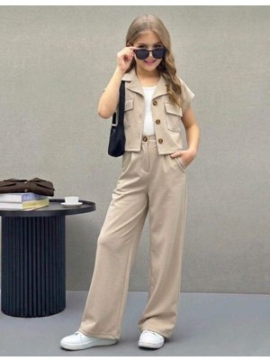 Sy Store Kız Çocuk  Yelekli Takım | Şık Palazzo Pantolon Set