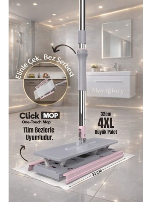 MAYAGLORY Click Mop Tüm Bezlere Uyumlu Kendinden Sıkıştırmalı Mop 4x Bezlere Uyumlu Otomatik Mop Paspas