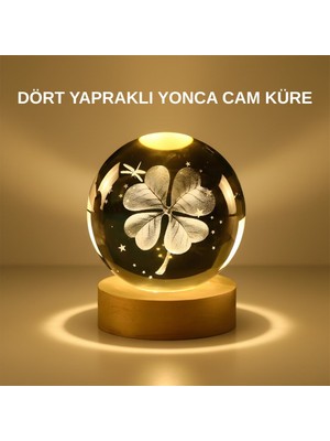 Dekoratif Yonca Görünümlü Işıklı Kristal Cam Küre USB Masa Gece Lambası - HS8277-1841