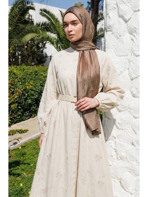 Ang-Scarf 75 x 195 Acı Kahve Renk Moren Desen Shine Line Şal - İki Renk Arasında Işıkta Zarif Geçişler - Günlük veya Özel Gün Kallanımına Uygun