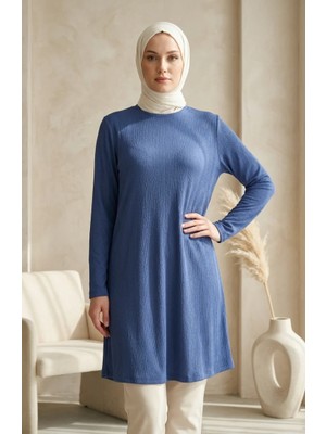 Sefa Merve Bürümcük Kumaş Uzun Tunik 0508-04 Indigo