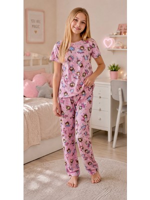 Enie Kız Çocuk Prenses Desenli Kısa Kollu Pijama Takımı