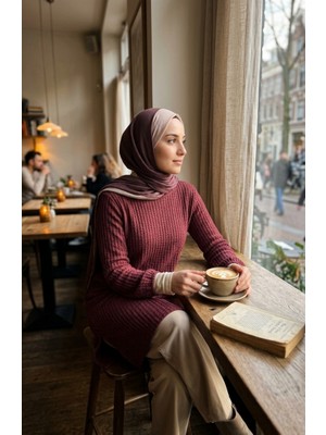 Sefa Merve Buble Kumaş Kolu Lastikli Tunik 0552-06 Bordo