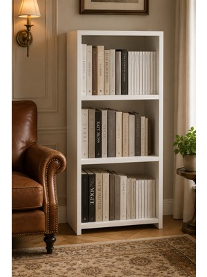 DUYAMO Beyaz Mdf Kitaplık 3 Gözlü Raflı Çok Amaçlı Kitaplık Dolabı 104X55X23 cm