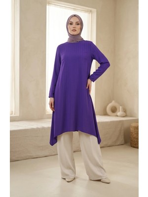 Sefa Merve Krep Kumaş Salaş Tunik 1011-13 Mor