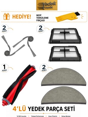 Roborock Q8 Max Pro / Q8 Max Pro Plus Uyumlu 4’lü Yedek Parça Seti – Ana Fırça + Yan Fırça + Hepa Filtre + Mop Bezi