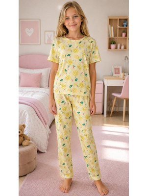 Enie Kız Çocuk Limon Desenli Kısa Kollu Pijama Takımı