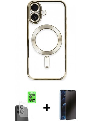 Marsilyan™- iPhone 16 Kılıf Nova Işık Özel Seri - Siyah 3D Antistatik Hayalet Cam Ekran Koruyucu + Raze Metal Kamera Lens - Sh