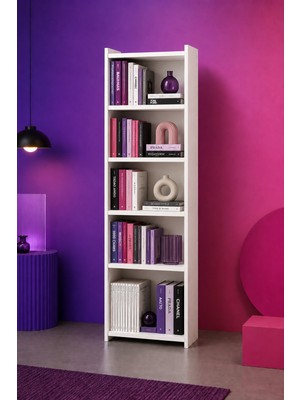 DUYAMO Nova 6 Raflı Beyaz Mdf Modüler Ofis Kitaplık 55X23X208 cm