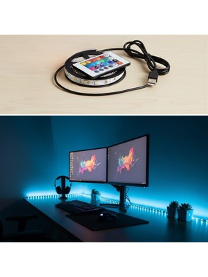 Hereveoyuncak 2 Metre Kumandalı USB LED Şerit Işık – Renk Ayarlı Dekoratif Ortamm ve Ambiyans Aydınlatması