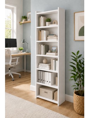 DUYAMO Nova 6 Raflı Beyaz Mdf Modüler Kitaplık 55X23X208 cm