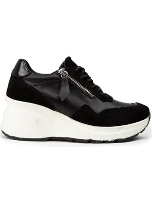 Deery Kadın Hakiki Süet Siyah Dolgu Topuk Sneaker - M9147ZSYHC01