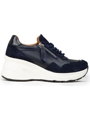 Deery Kadın Hakiki Süet Lacivert Dolgu Topuk Sneaker - M9147ZLCVC01
