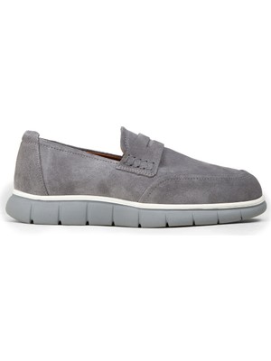 Deery Erkek Gri Hakiki Süet Loafer Ayakkabı - 02045MGRIE01