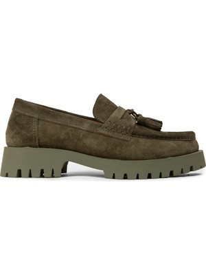 Deery Kadın Hakiki Süet Haki Püsküllü Loafer - 02035ZHAKC03