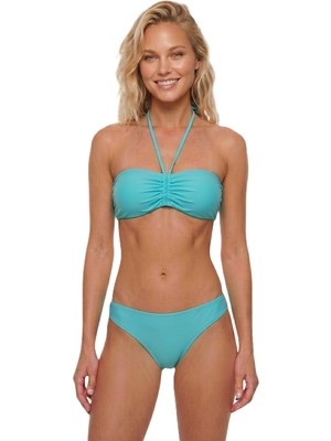 Donlaritta Kadın Büzgü Detaylı Boyundan Bağlamalı Straplez Bikini Takımı