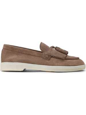 Deery Kadın Hakiki Süet Vizon Renk Püsküllü Loafer - 02042ZVZNC01