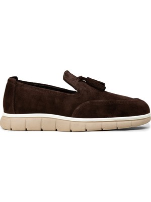 Deery Erkek Kahverengi Hakiki Süet Püsküllü Loafer - 02048MKHVE02