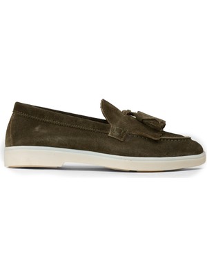 Deery Kadın Hakiki Süet Yeşil Püsküllü Loafer - 02042ZYSLC01