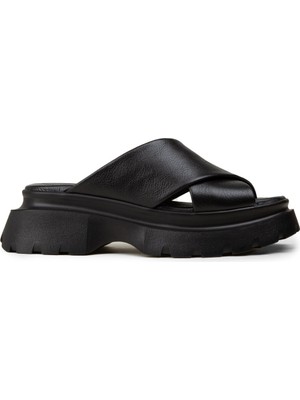 Deery Kadın Hakiki Deri Siyah Platform Terlik - L2519ZSYHP01