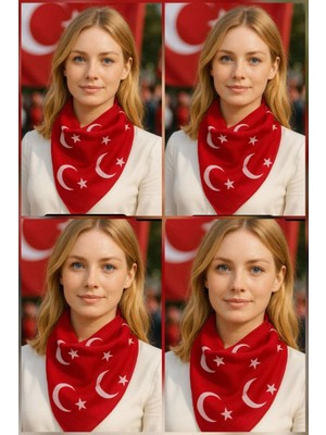 Flora Tekstil 4 Adet Kırmızı Ay Yıldız Türk Bayrağı Temalı Pamuk Kumaş Fular - Bandana - 23 Nisan, 29 Ekim, 19 Mayıs