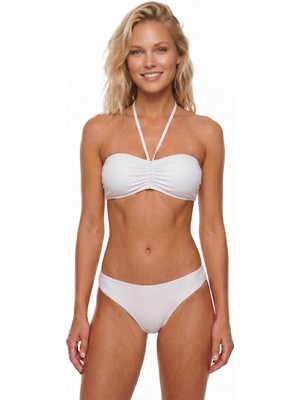 Donlaritta Kadın Büzgü Detaylı Boyundan Bağlamalı Straplez Bikini Takımı