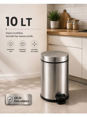 Organix Home Çöp Kovası Çelik 10Lt Paslanmaz Çelik gövdesi ile uzun ömür sunar.