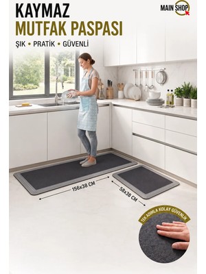 Su Emici Paspas Mutfak Paspası Şık Tasarım Kaymaz Taban 156*38 cm Takım 38X58 cm Yazısız Model M-61