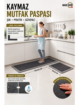 Yazısız Model Mutfak Paspası Su Emici Banyo Paspası Kaymaz Tabanlı 156X38 cm Takım 38X58 cm M-61