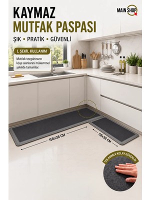 MAİN SHOP Mutfak Banyo Paspası Kaymaz Tabanlı Su Emici Paspas Yazısız Takım 158X38 cm - 58X38 cm M-11