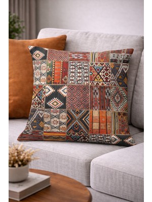Fuly Consept Turuncu Renk Patchwork Desenli Kırlent Kılıfı FCKRL168
