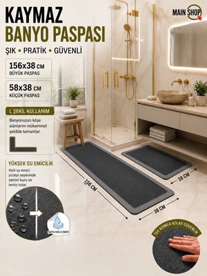 MAİN SHOP Banyo Duşakabin Önü Paspası Kaymaz Tabanlı Su Emici Paspas Yazısız Takım 158X38 cm - 58X38 cm M-11