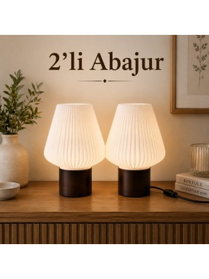 Raintech 2’li Modern Abajur Seti LED Dekoratif Masa Lambası Başucu Gece Lambası Yatak Odası Salon İçin
