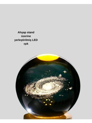 Yazline Global Samanyolu Desenli Kristal Küre Ahşap Standlı Gün Işığı LED Masa Lambası