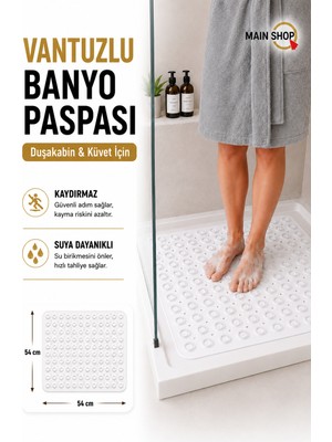 2 Adet Kare Masajlı Vantuzlu Yapışır Silikon Banyo & Duş Kaydırmazı & Küvet Paspası 54X54 cm M-150