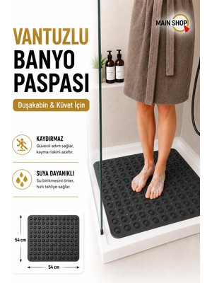 MAİN SHOP 2 Adet Kare Masajlı Silikon Banyo & Duş Kaydırmazı Antrasit Renk 54x54 cm M-150