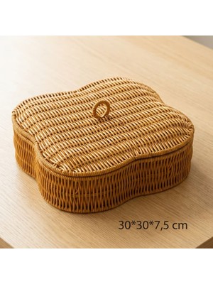 Hereveoyuncak Kapaklı 5 Bölmeli Plastik Rattan Organizer Kutu – Hasır Desenli Çok Amaçlı Saklama ve Sunum Sepetii Çerezlik