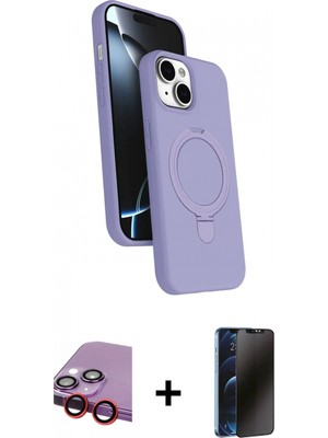 Marsilyan™- iPhone 14 Kılıf Iz Işık Koleksiyonu - Siyah 3D Antistatik Hayalet Cam Ekran Koruyucu + Raze Metal Kamera Lens - Kı