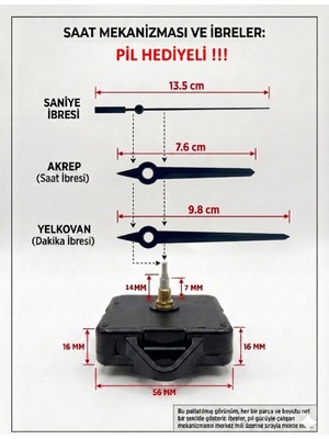 Silva Nature Akar Saat Mekanizması Sessiz Duvar Saat Mekanizması 14 mm Şaft -Kt Metal Akrep-Yelkovan-Saniye-Askılı