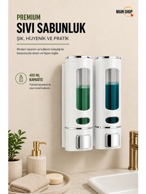 MAİN SHOP Duvara Monte Manuel Sabunluk Sıvı Lavabo Sabunluk El Sabunu Beyaz Renk 2 Adet Beyaz Renk